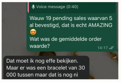 Client WhatsApp review: 19 sales pending, 5 already confirmed