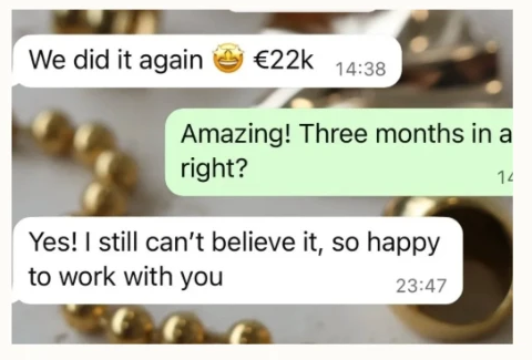 Client WhatsApp review: €22K, three months in a row